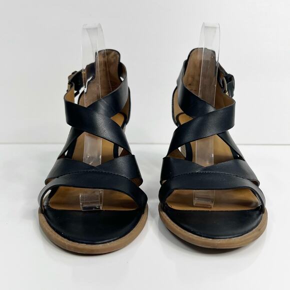 GH Bass & Co Womens 10 Black Leather‎ Crisscross Strap Wedge Heel Renae Sandals - Picture 3 of 12